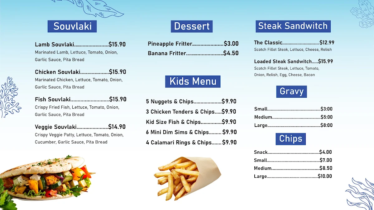 Menu, Aegean Wave Fish & Chips