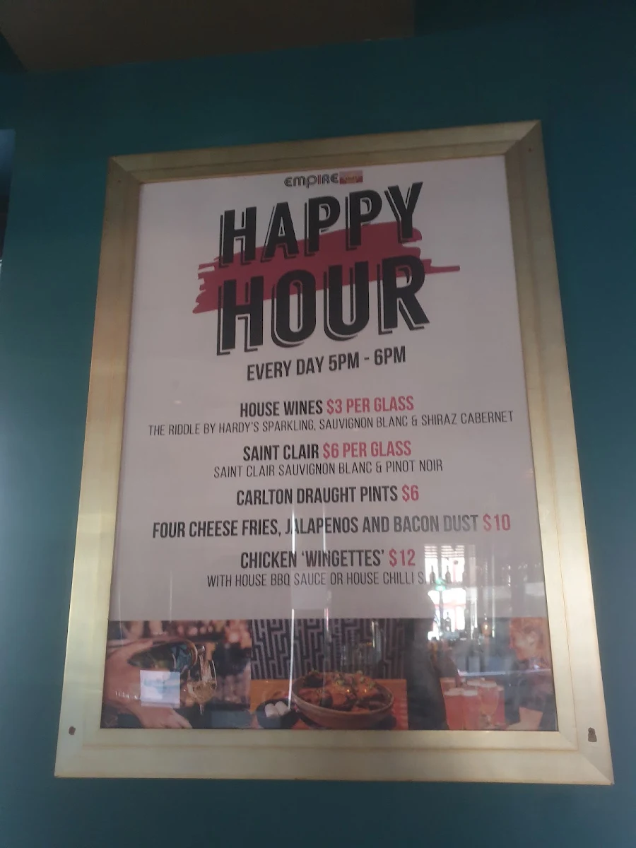 Menu, Empire Bar