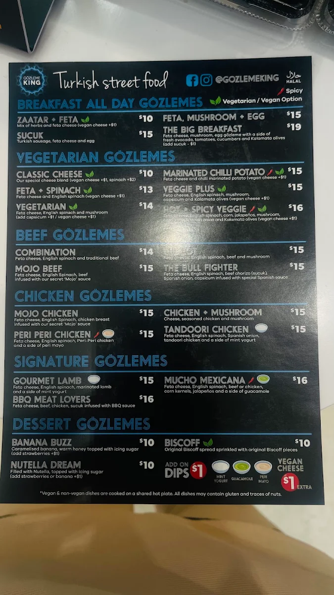 Menu, Gözleme King Rhodes