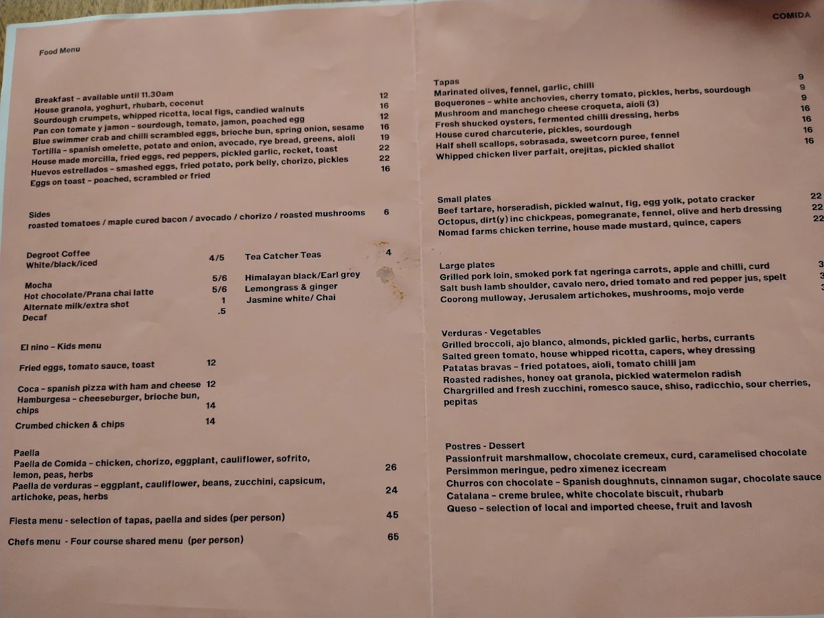 Menu, Comida Hahndorf