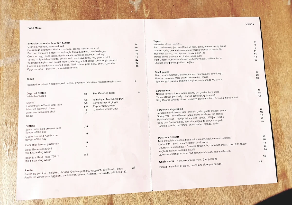 Menu, Comida Hahndorf