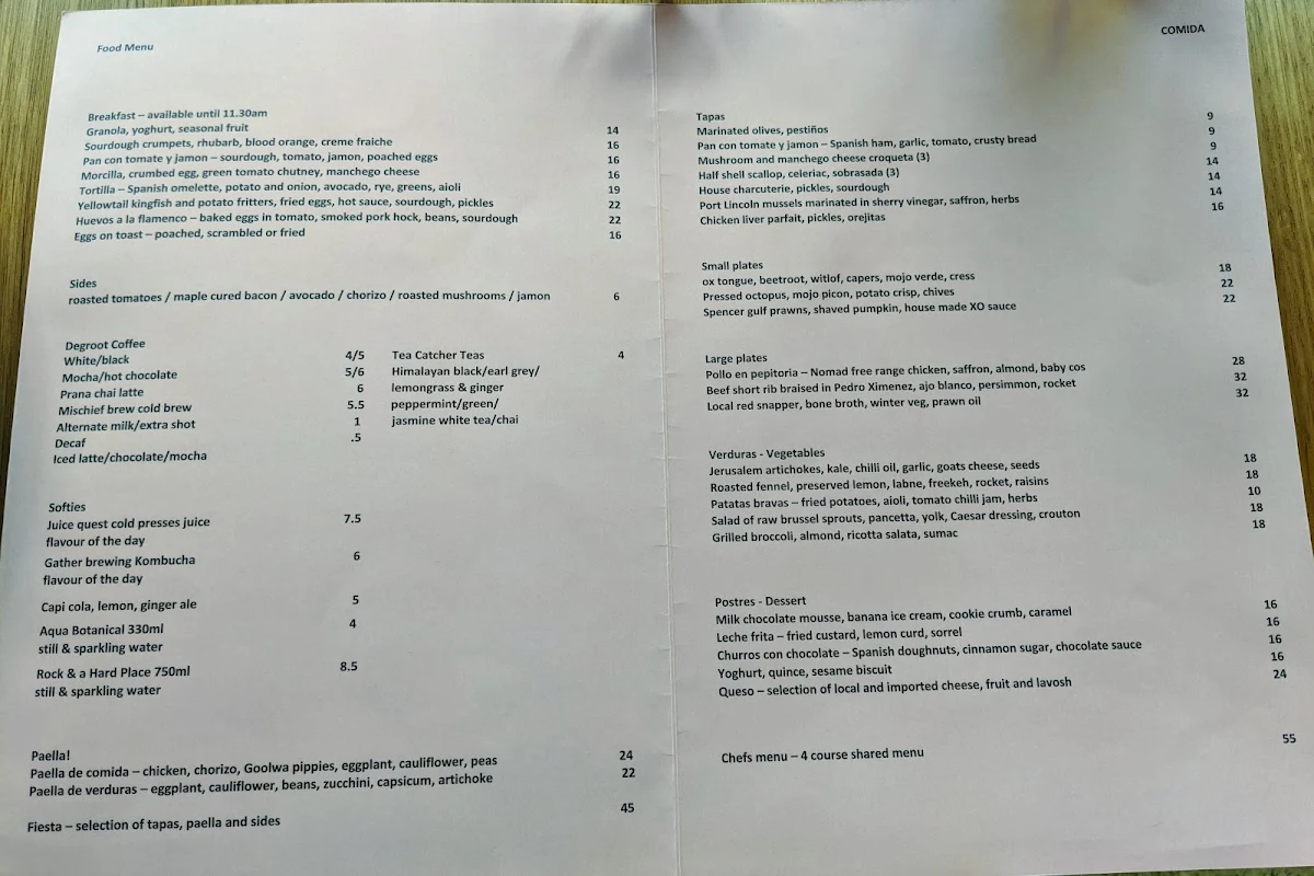 Menu, Comida Hahndorf