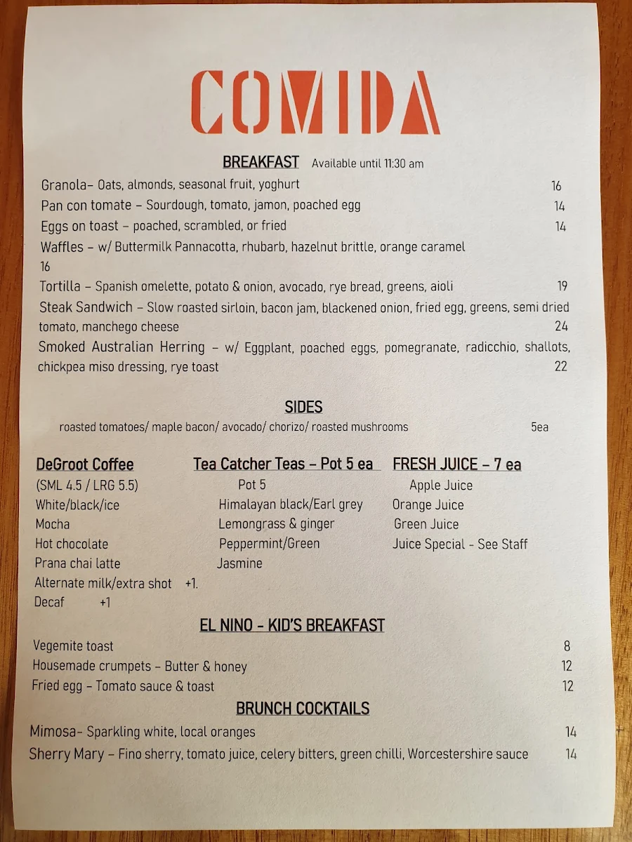 Menu, Comida Hahndorf