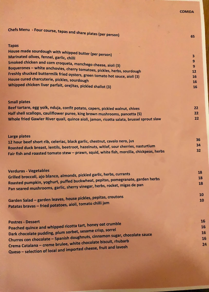 Menu, Comida Hahndorf