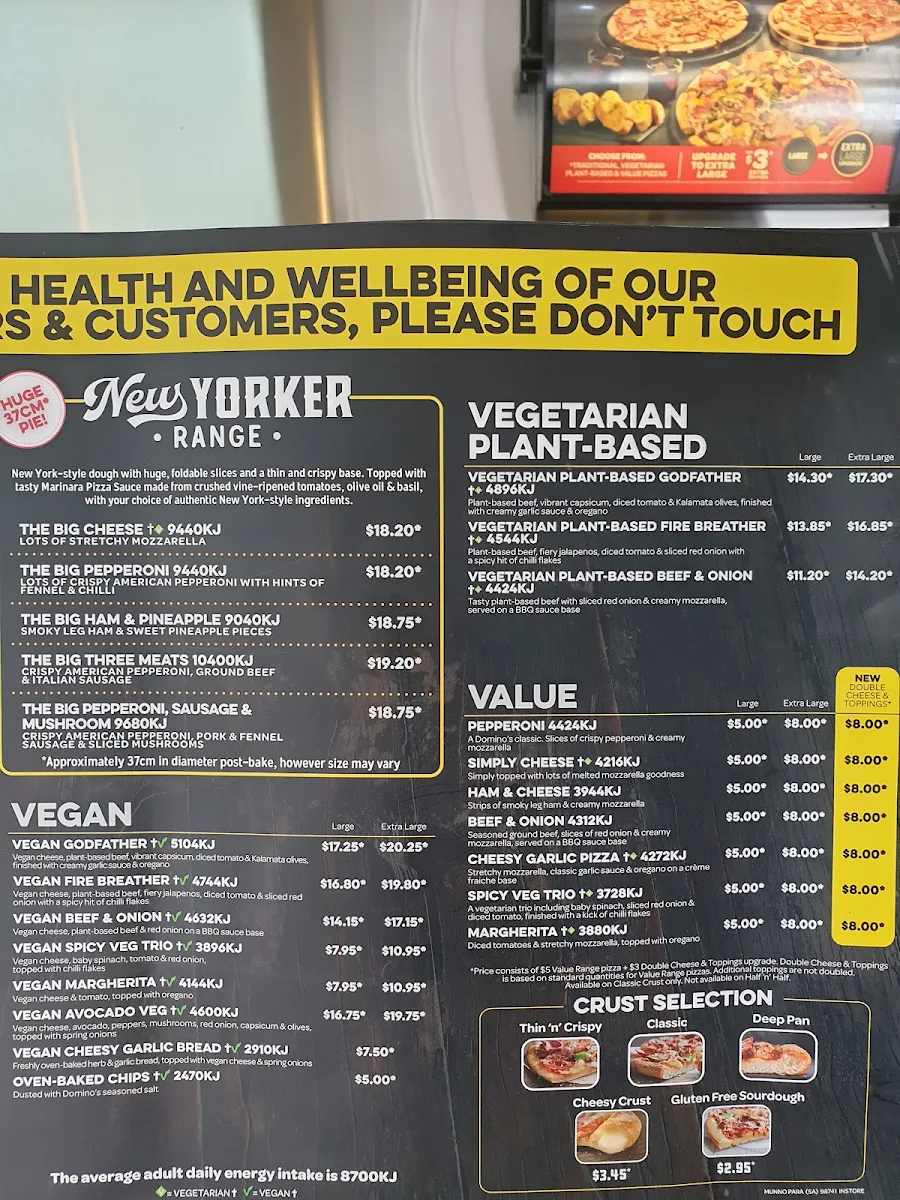 Menu, Domino's Pizza Elizabeth South