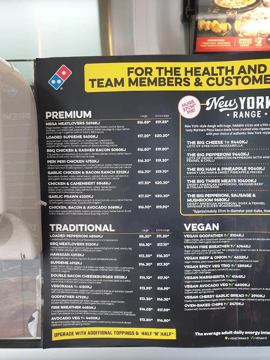 Menu, Domino's Pizza Elizabeth South