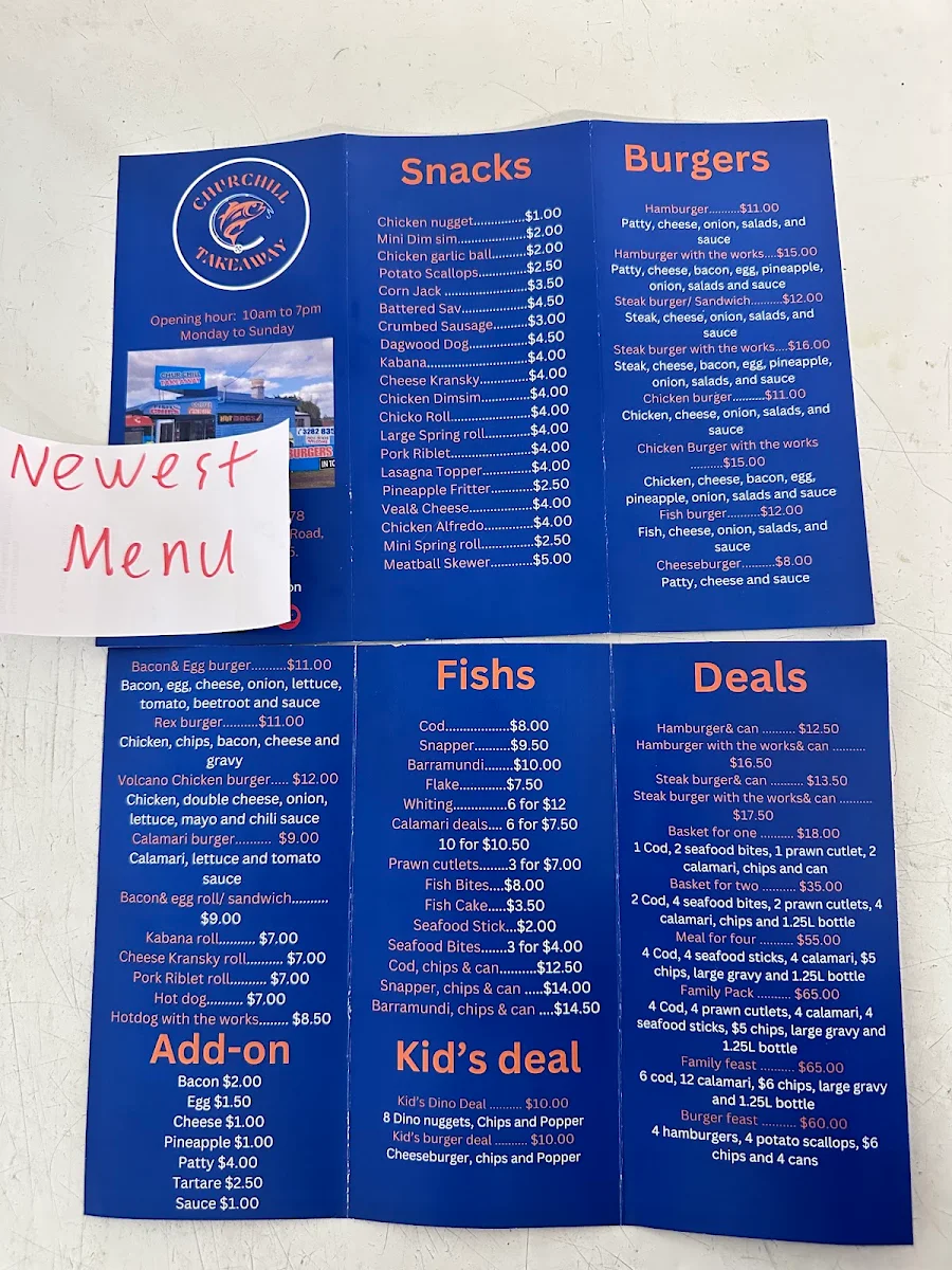 Menu, Churchill Take-Away