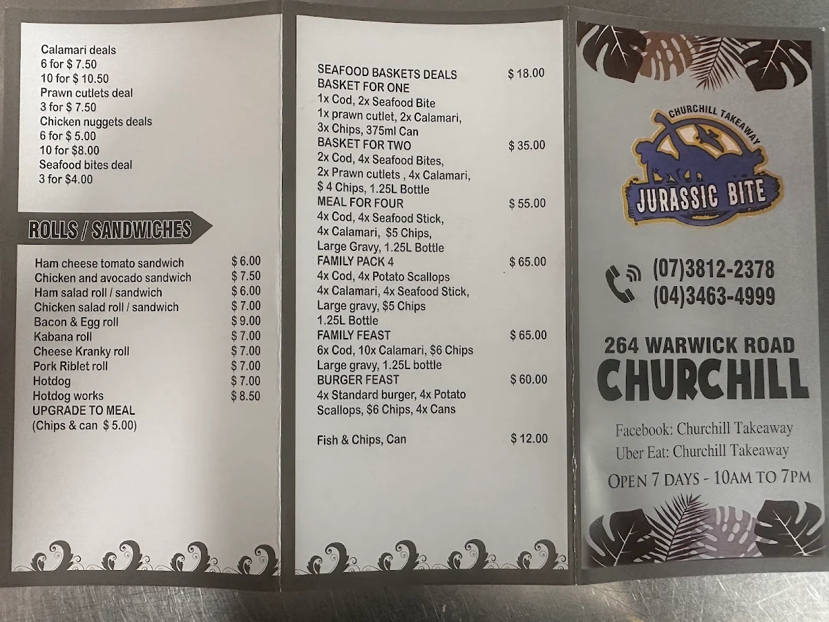 Menu, Churchill Take-Away