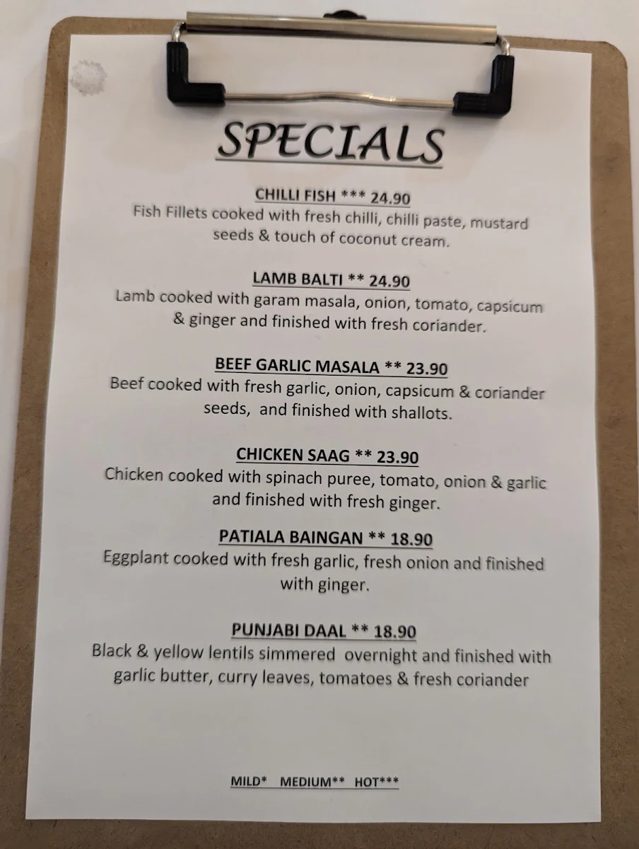 Menu, Mehfil Indian Restaurant