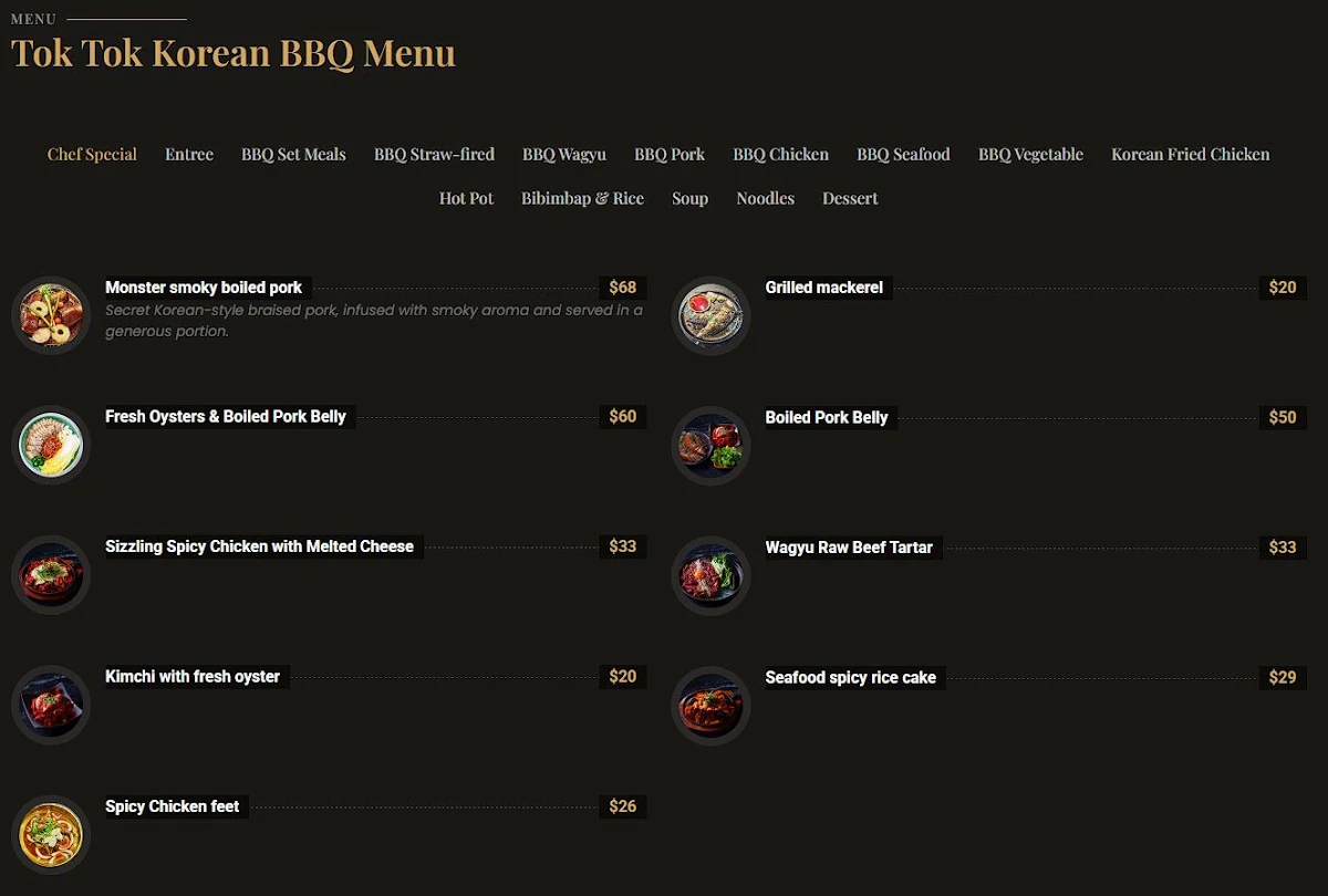 Menu, Tok Tok