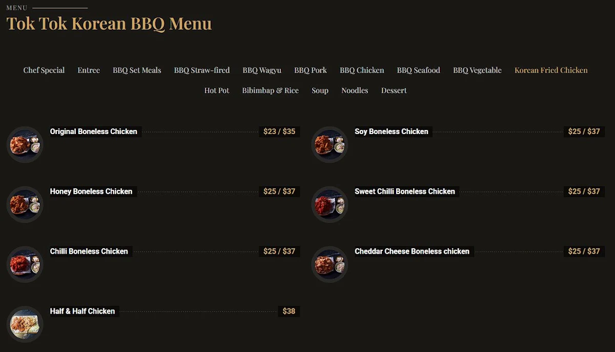 Menu, Tok Tok