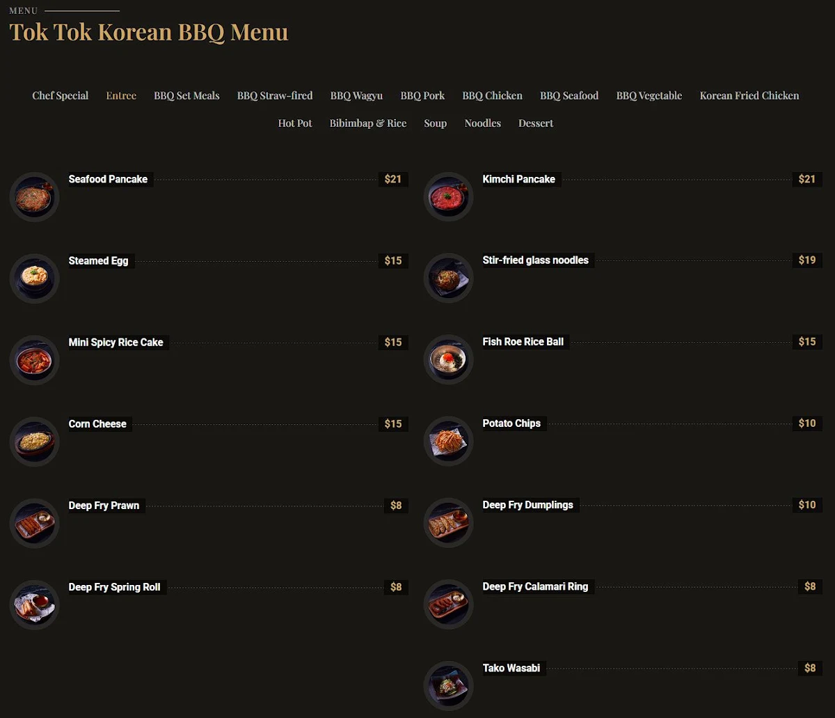 Menu, Tok Tok