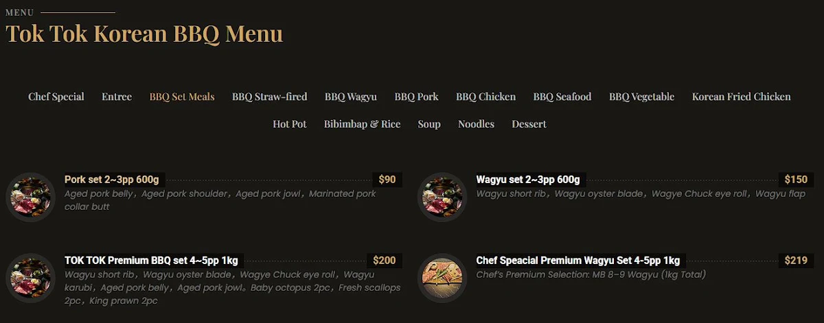 Menu, Tok Tok