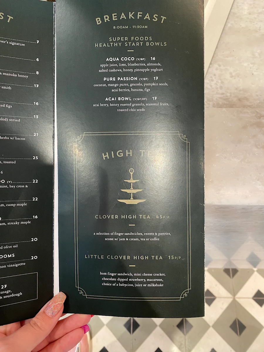 Menu, Clover Cafe & Co