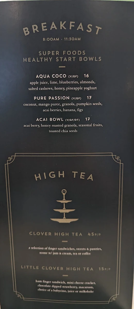 Menu, Clover Cafe & Co