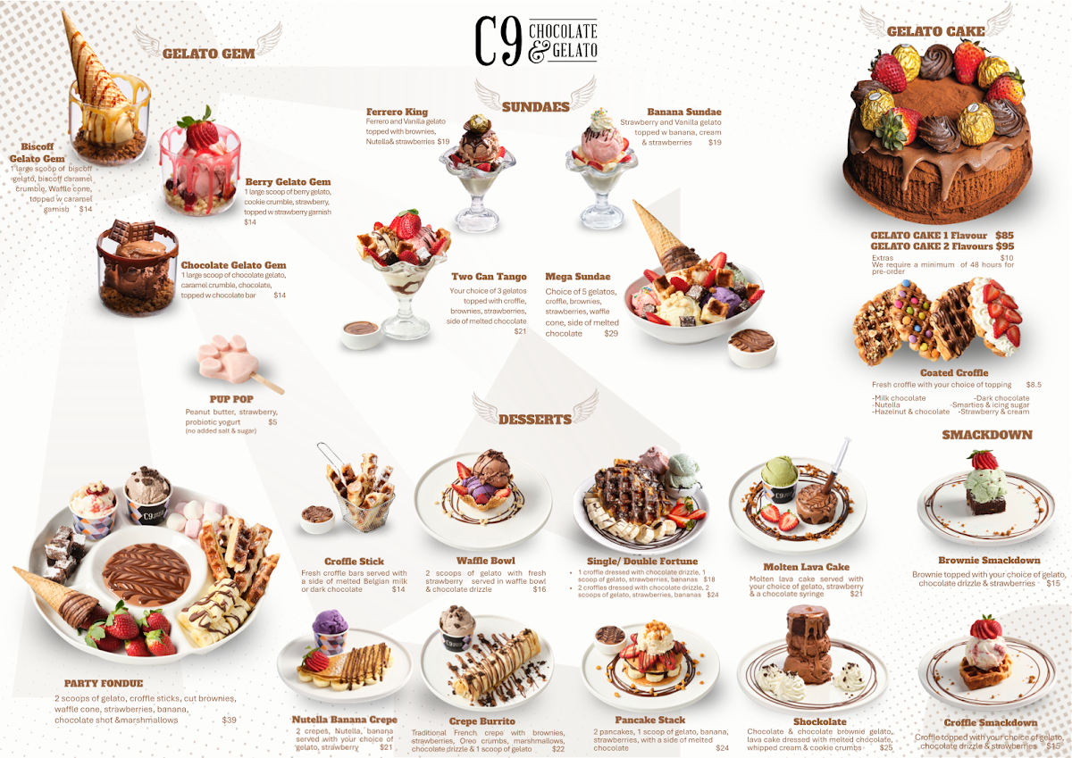 Menu, C9 Chocolate and Gelato Newtown