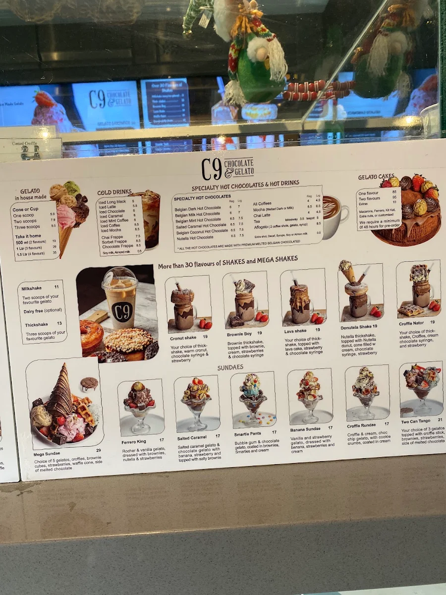 Menu, C9 Chocolate and Gelato Newtown