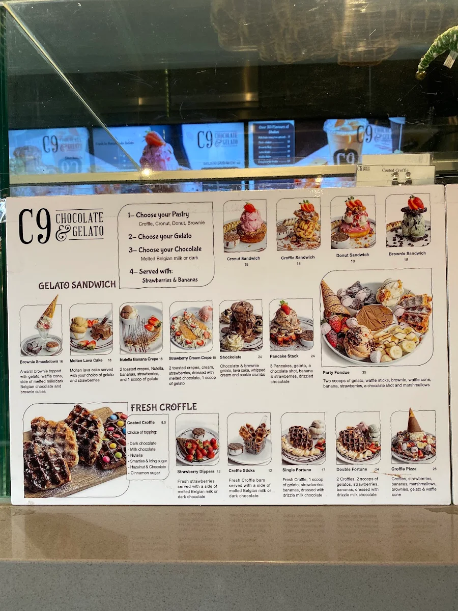 Menu, C9 Chocolate and Gelato Newtown