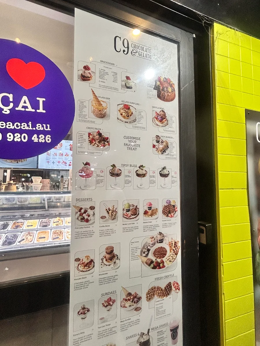 Menu, C9 Chocolate and Gelato Newtown