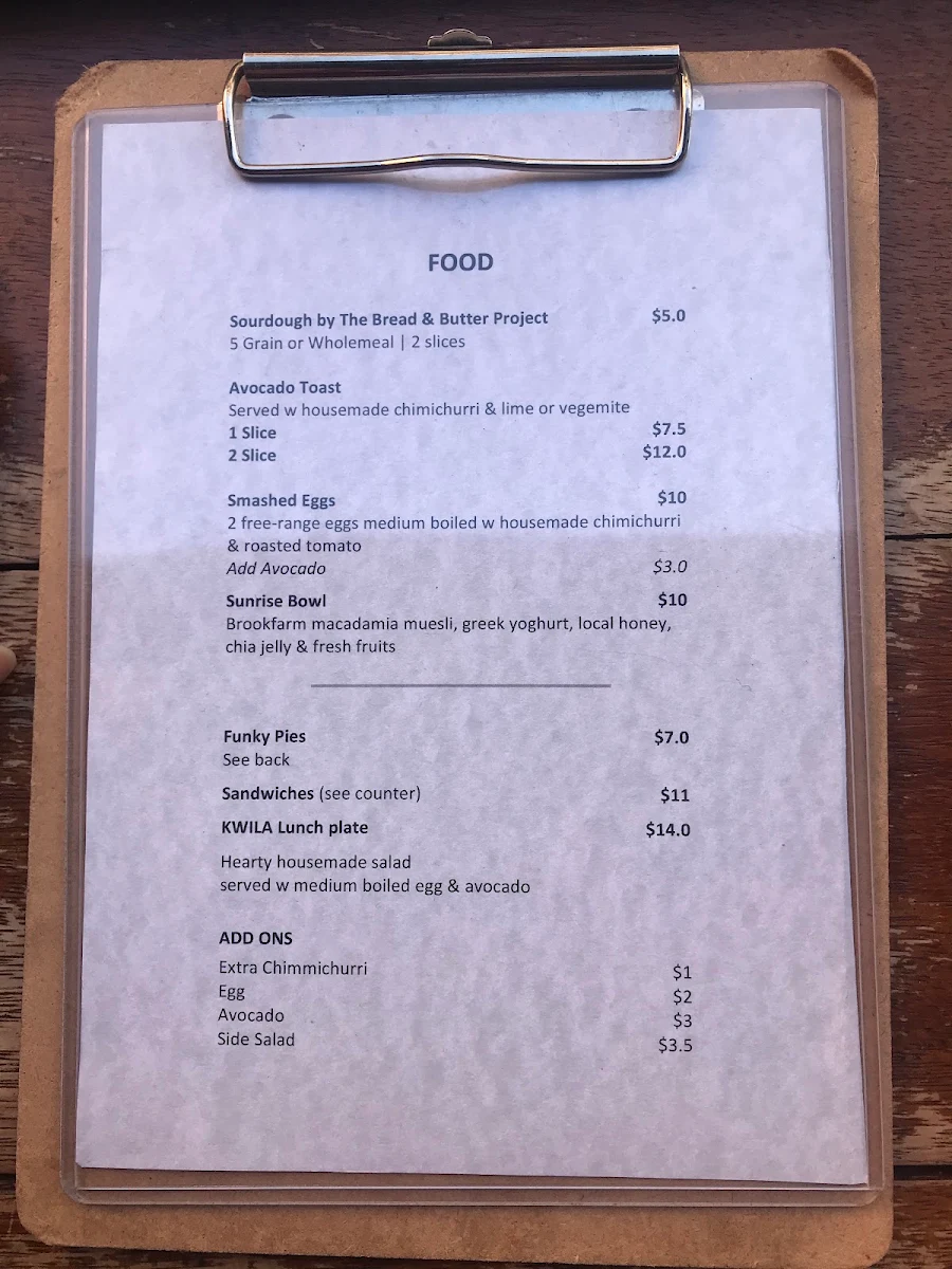 Menu, KWILA