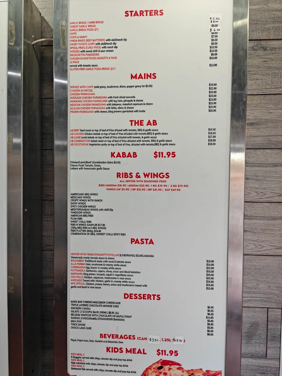 Menu, Salisbury Pizza Kitchen