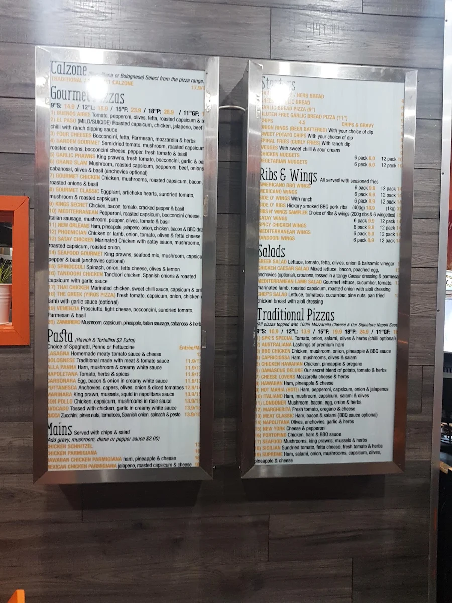 Menu, Salisbury Pizza Kitchen