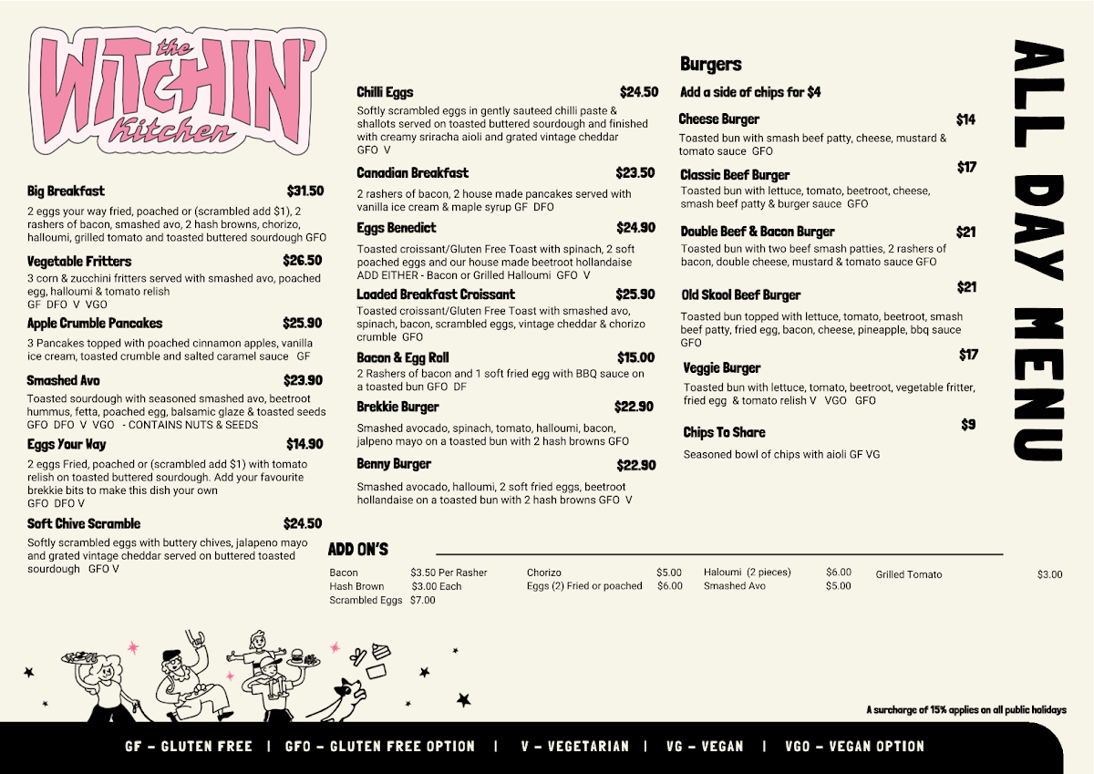 Menu, The Witchin’ Kitchen