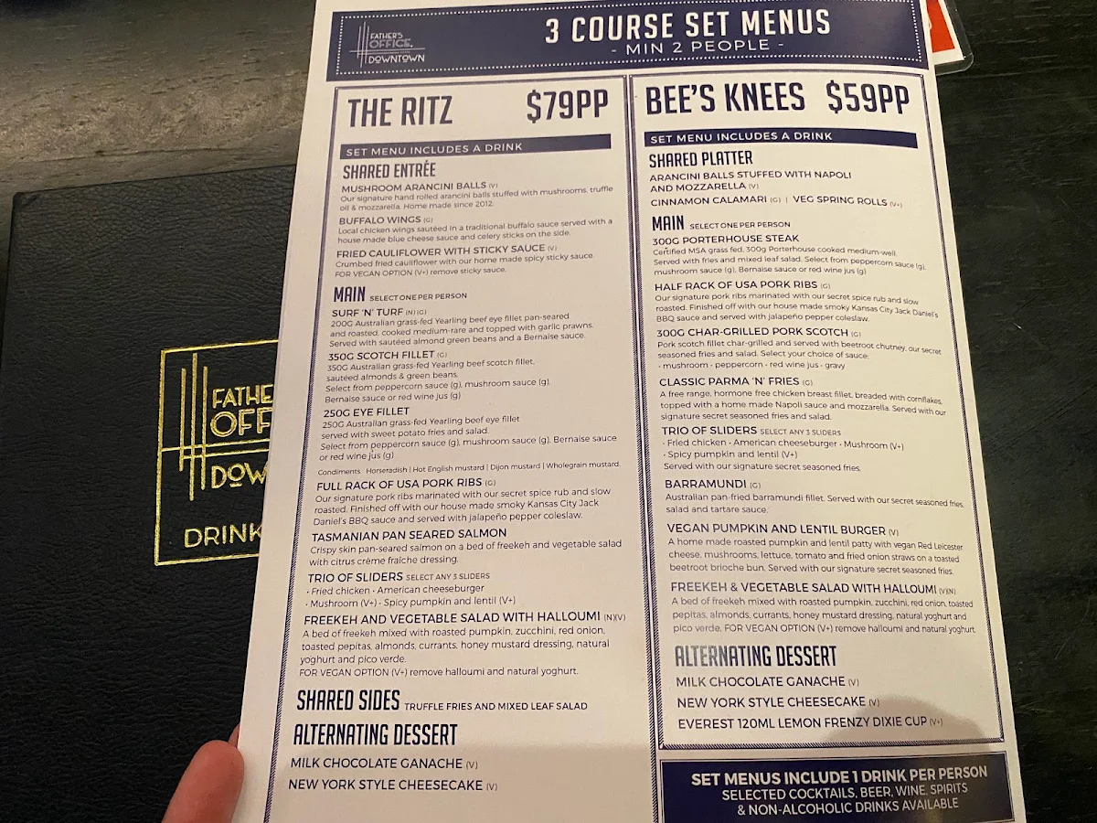 Menu, Father's Office Downtown