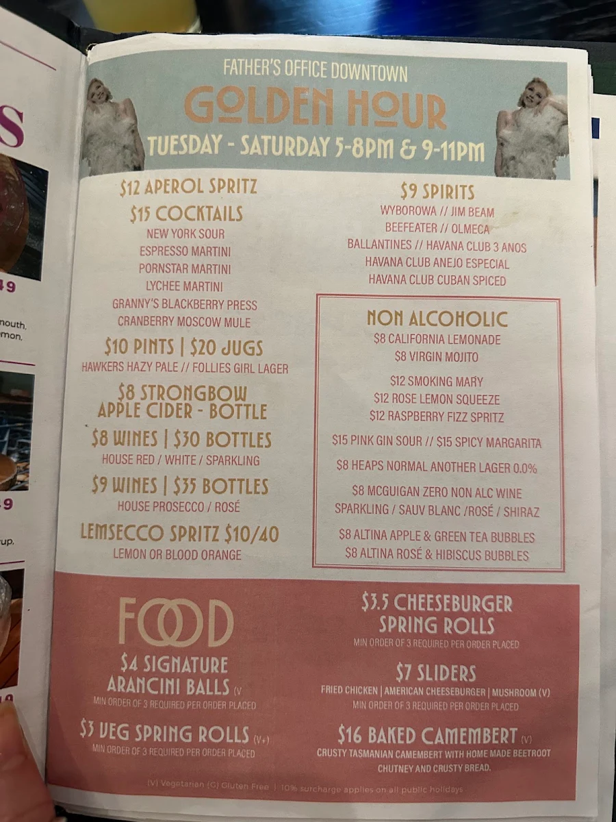 Menu, Father's Office Downtown