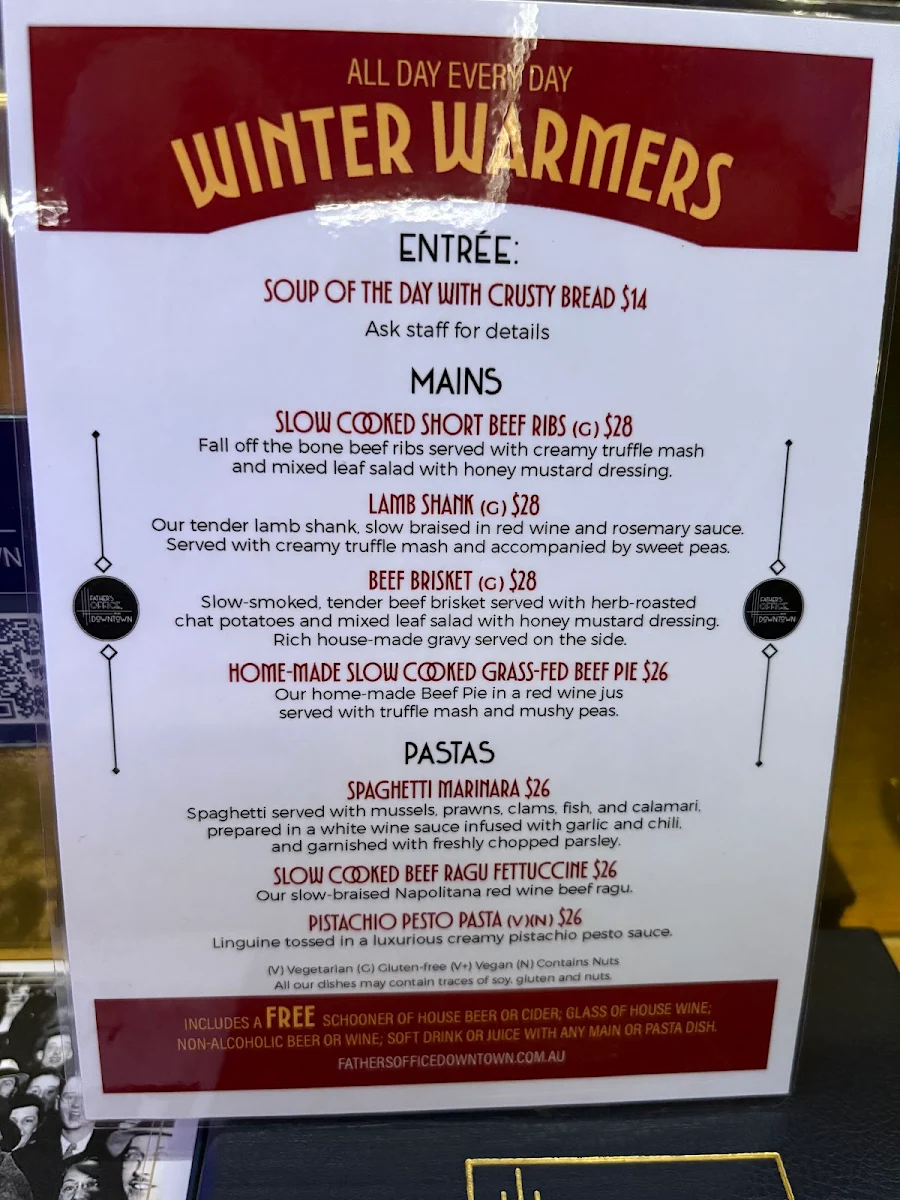 Menu, Father's Office Downtown
