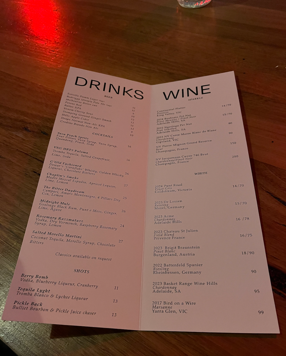 Menu, Young Hearts
