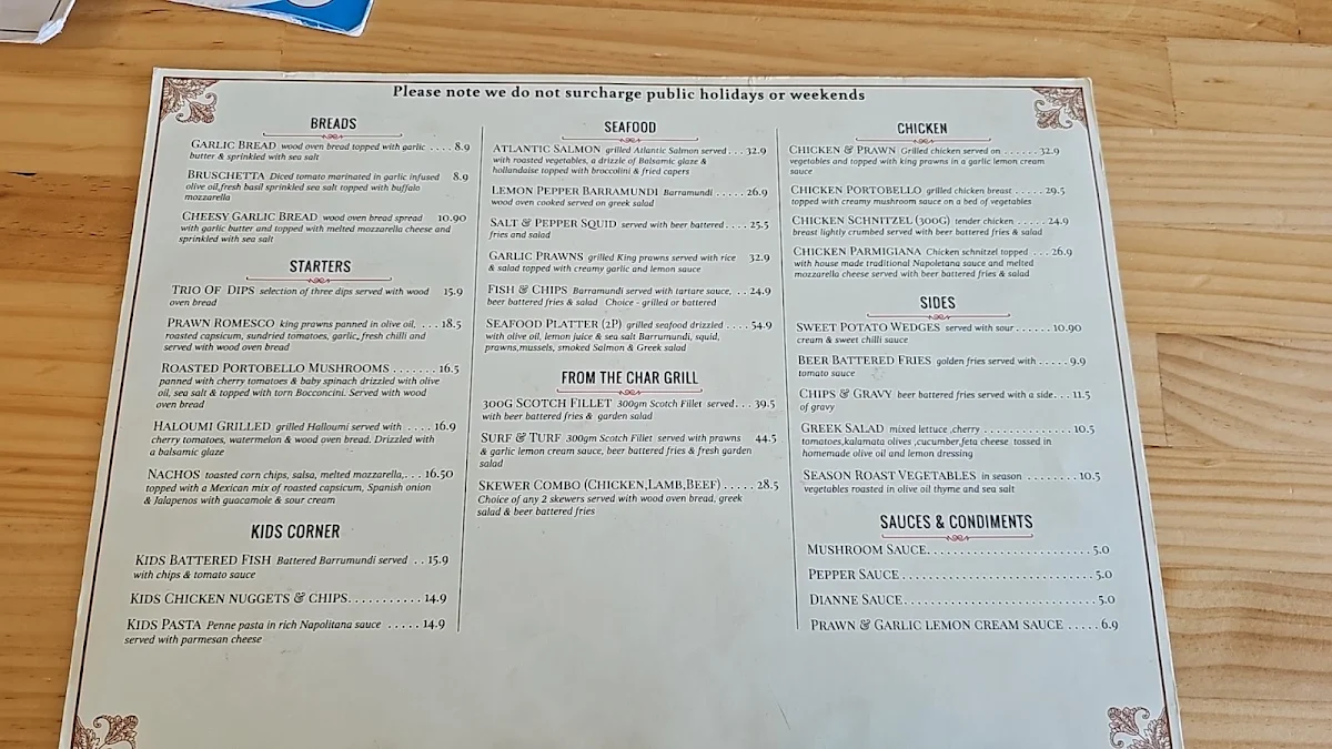 Menu, Breeze Cafe & Bar
