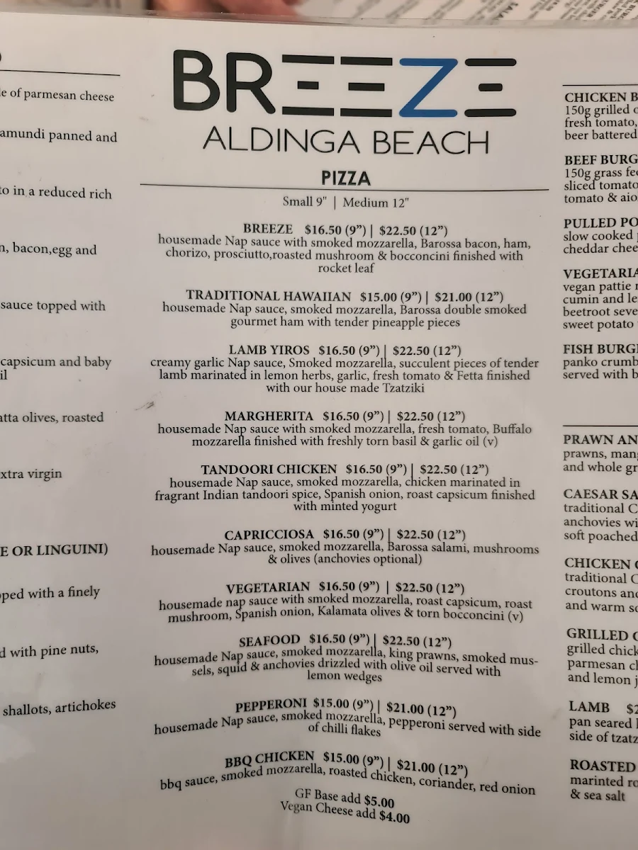 Menu, Breeze Cafe & Bar
