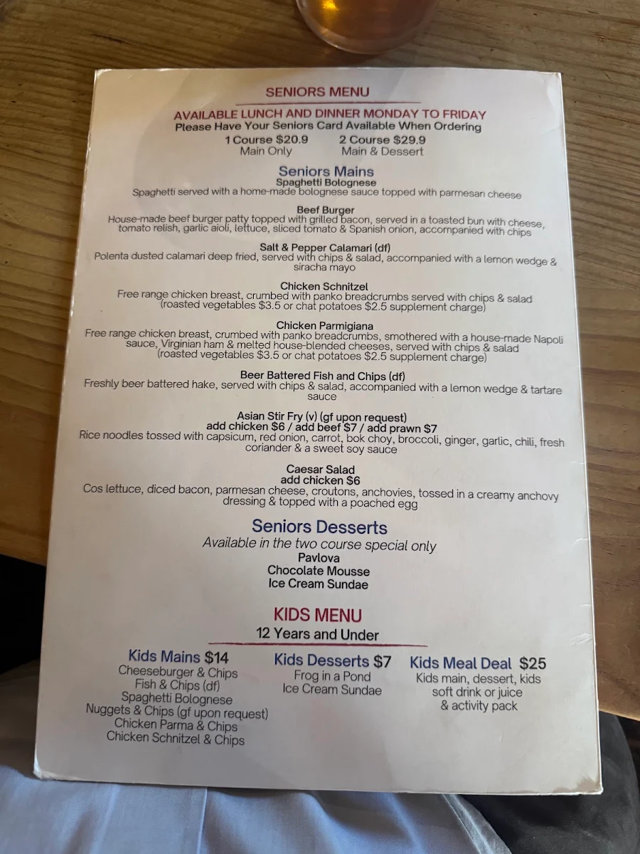 Menu, Keilor Hotel