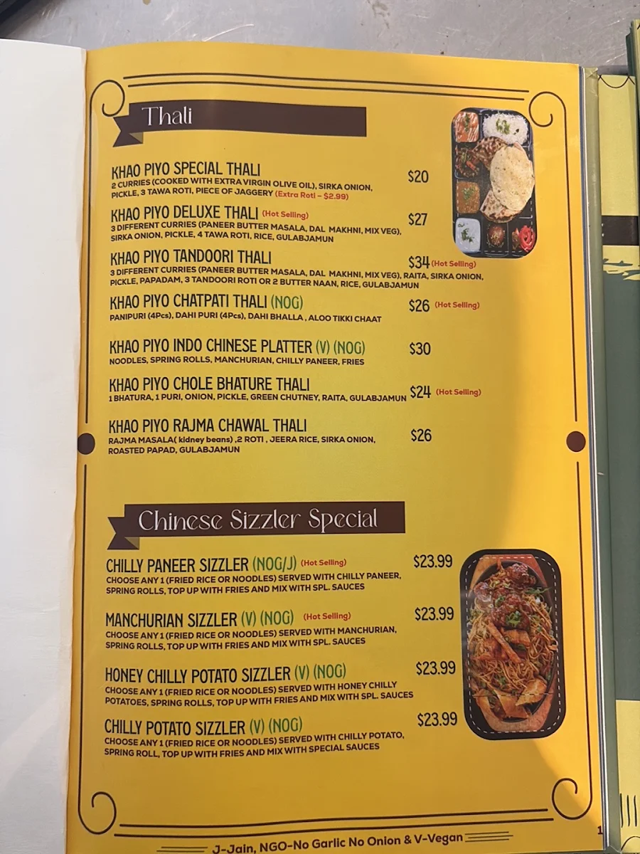 Menu, Khao Piyo - Vegetarian & Vegan Restaurant