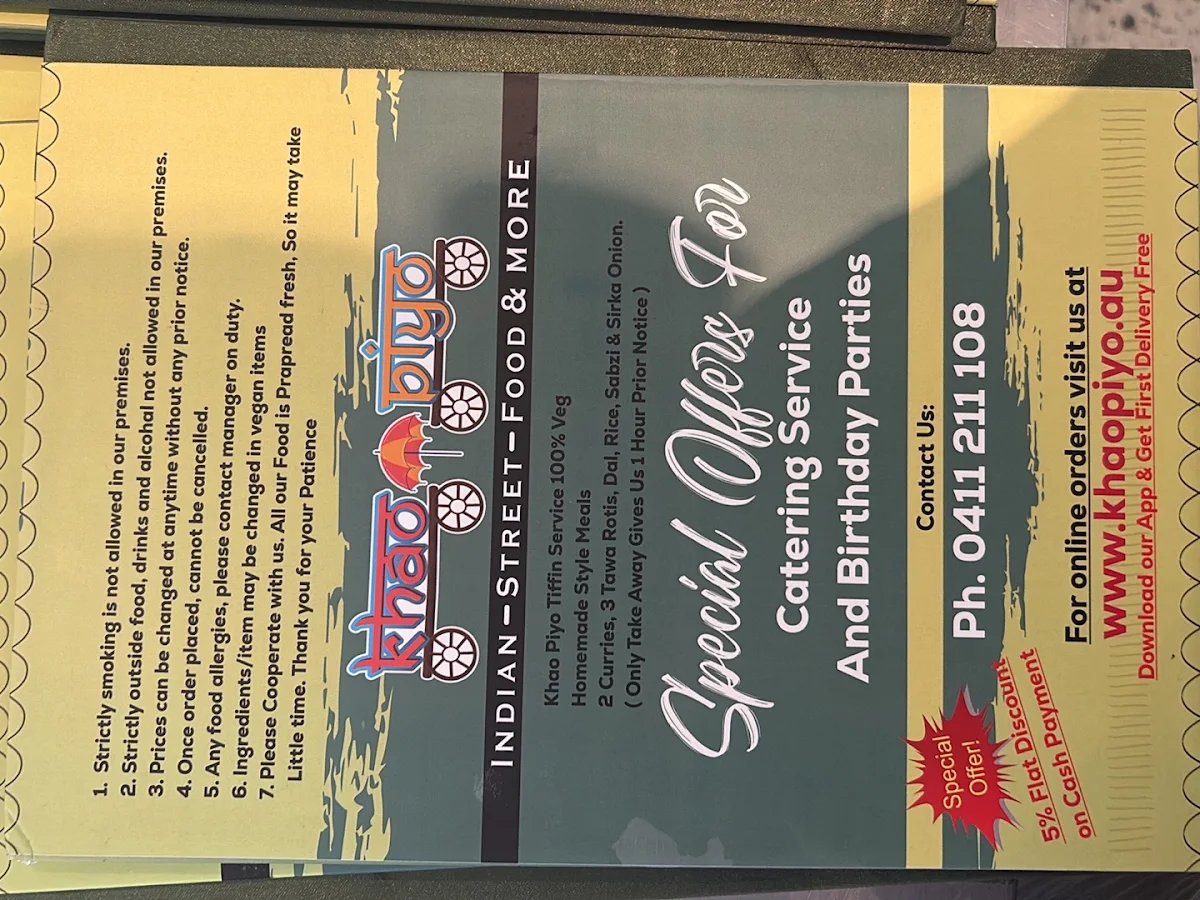 Menu, Khao Piyo - Vegetarian & Vegan Restaurant