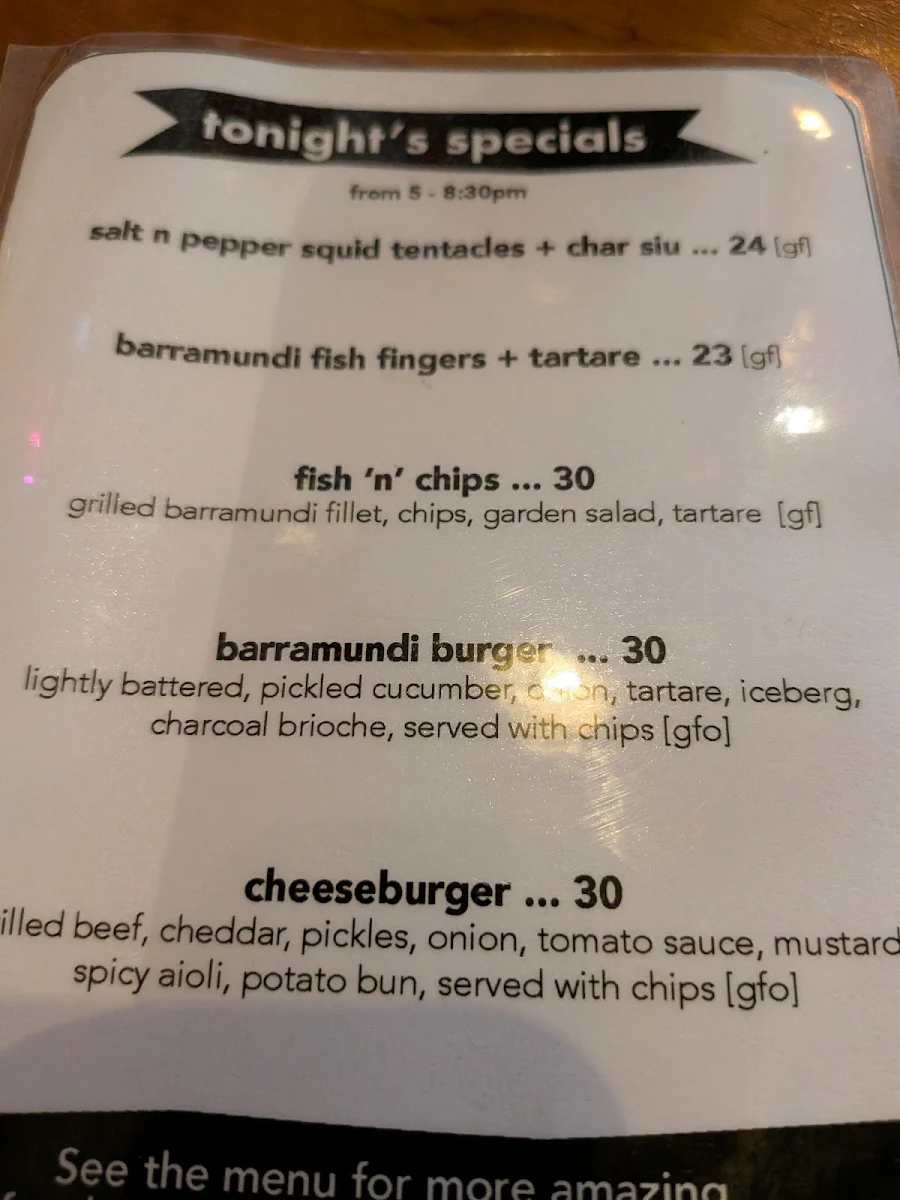 Menu, Rodney's Bait 'n Tackle