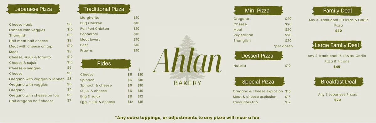 Menu, Ahlan bakery