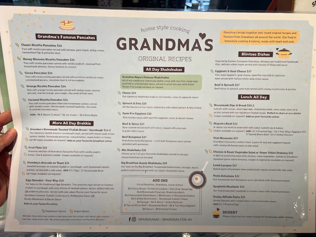 Menu, Grandma's