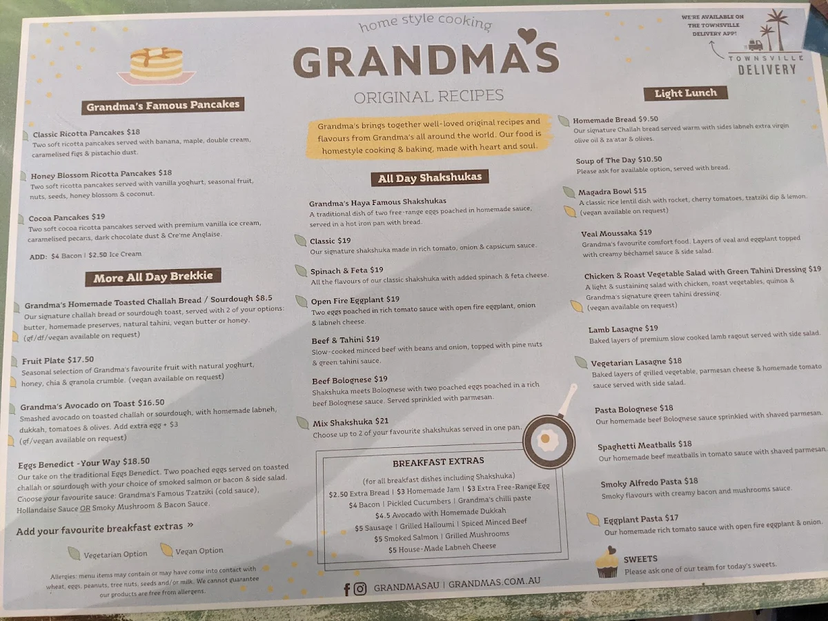 Menu, Grandma's