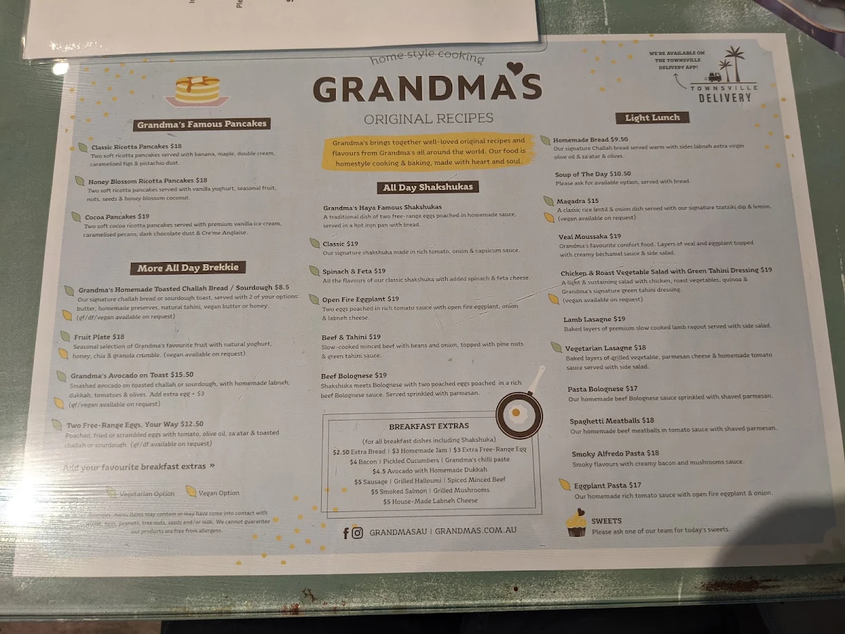 Menu, Grandma's