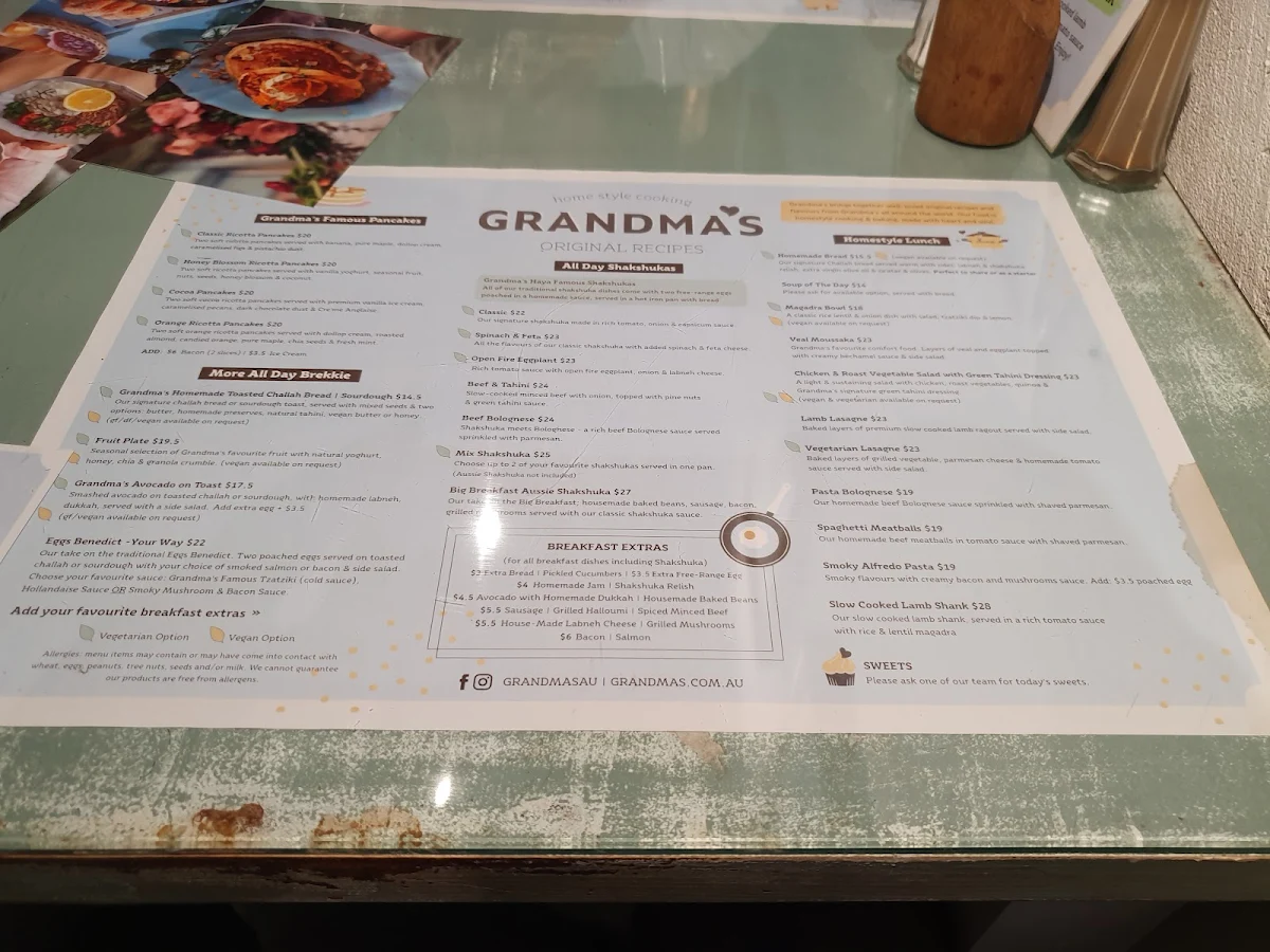 Menu, Grandma's