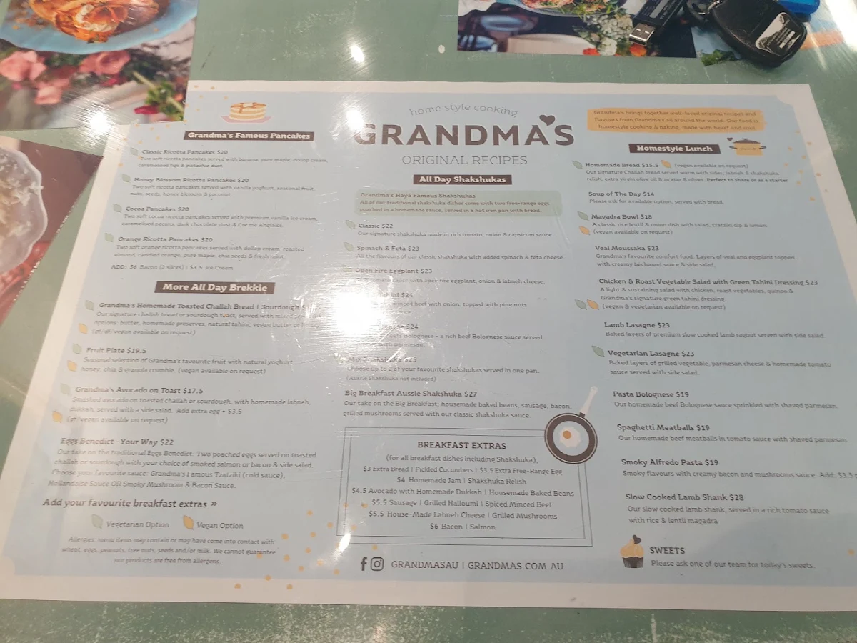 Menu, Grandma's