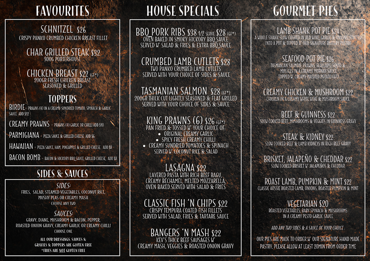 Menu, Three Birdies