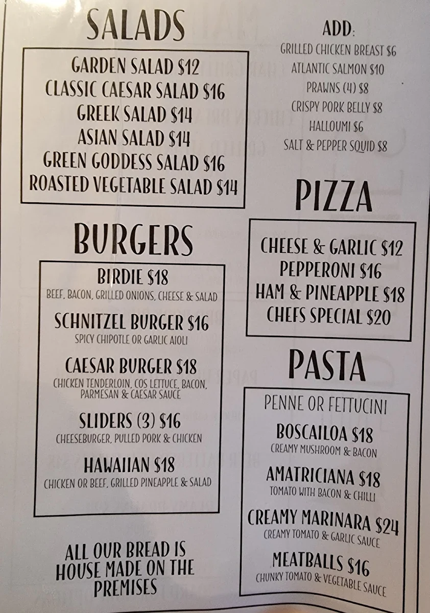 Menu, Three Birdies