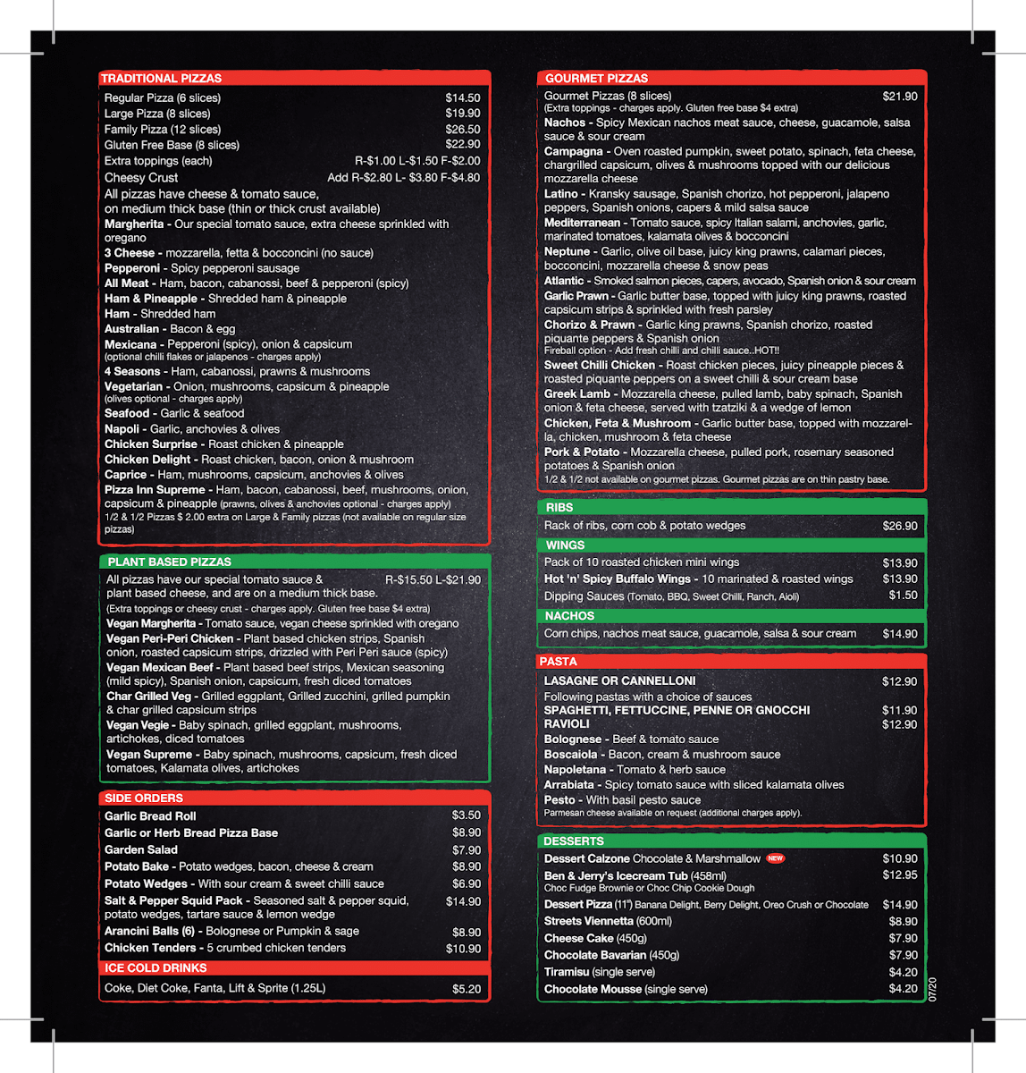Menu, Pizza Inn Gosford