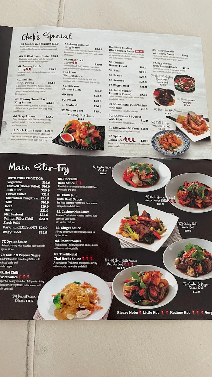 Menu, Abode Thai Cuisine