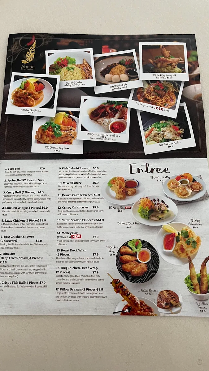 Menu, Abode Thai Cuisine