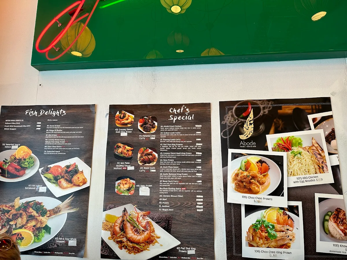 Menu, Abode Thai Cuisine