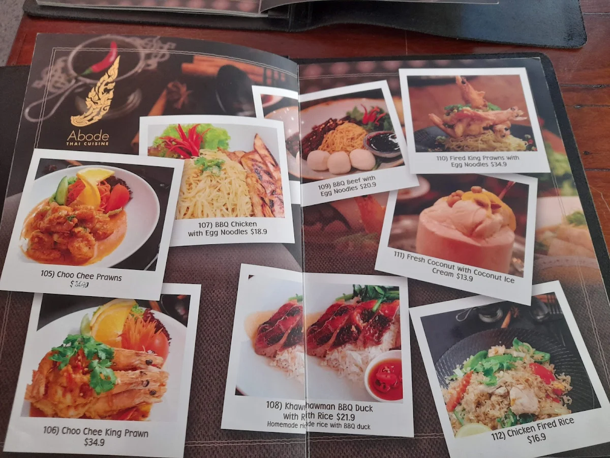 Menu, Abode Thai Cuisine